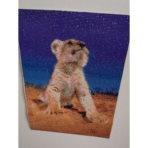 Handcrafted Mixed Media Lion Cub Wall Art in Blue and Tan